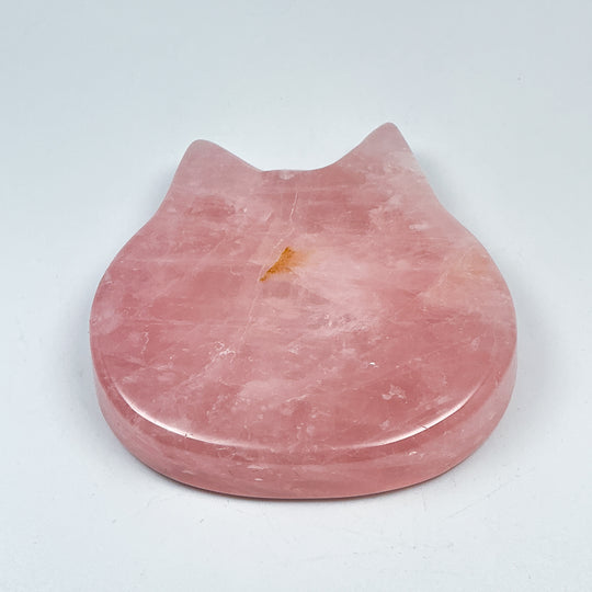 Carved Rose Quartz Cat Bowl - Rocks and Gems Canada