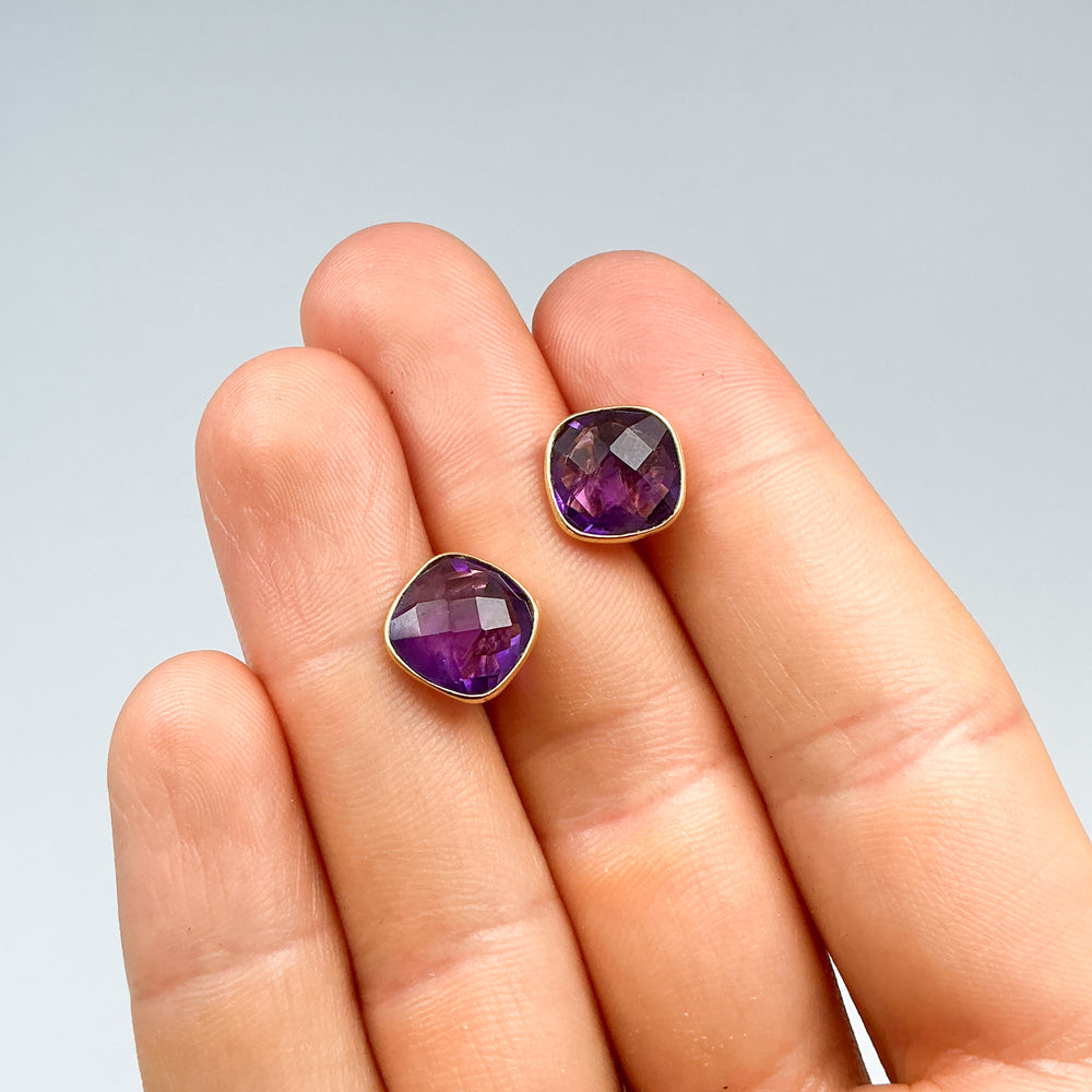 Gold Plated Amethyst Stud Earrings - Rocks and Gems Canada