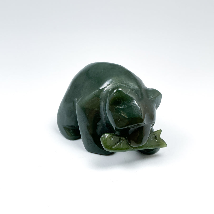 BC Jade Bear with Fish Carving-Rocks and Gems Canada