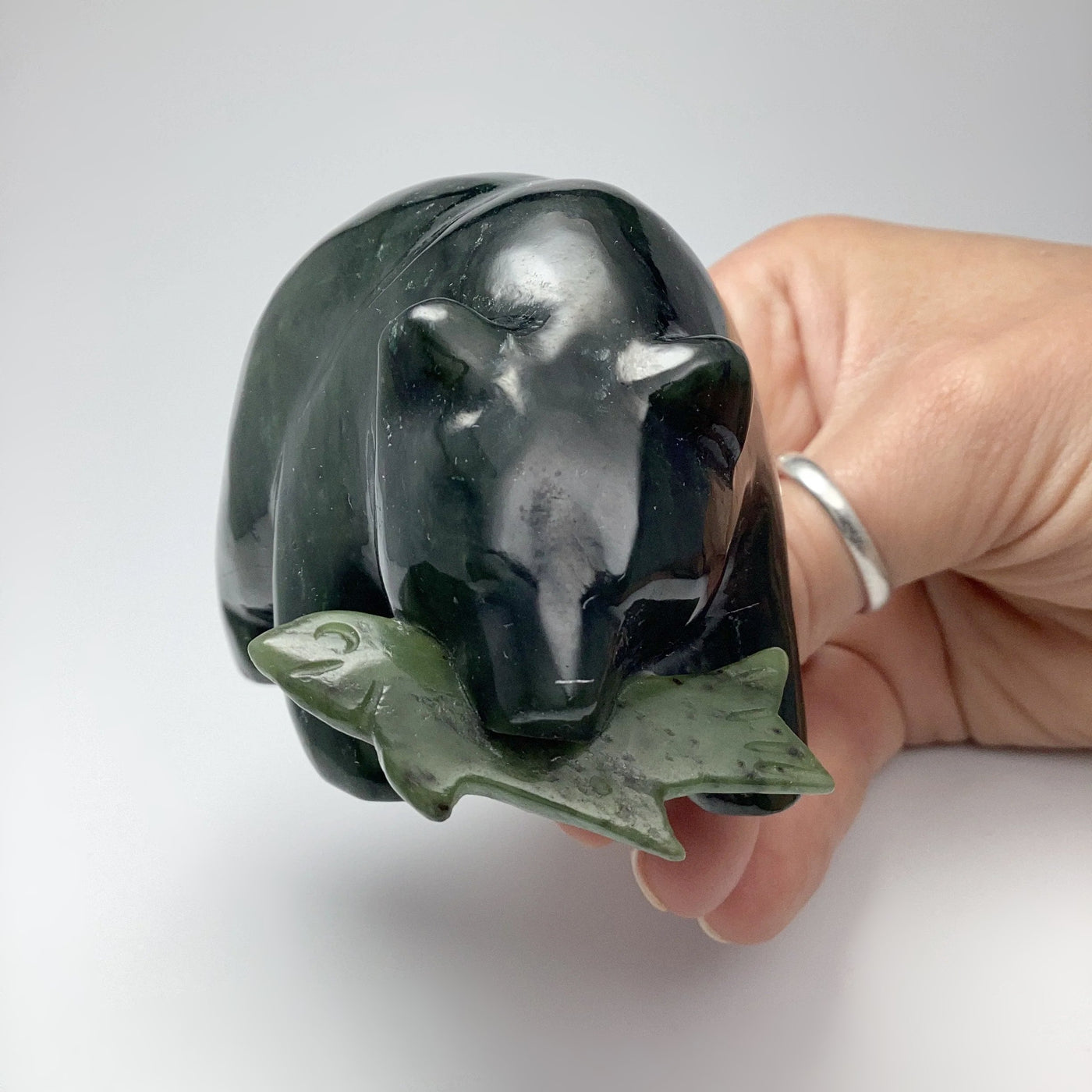BC Jade Bear with Fish Carving