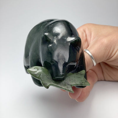 BC Jade Bear with Fish Carving