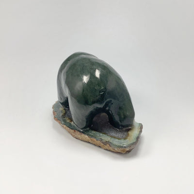 BC Jade Bear with Fish Carving on Natural Agate Base