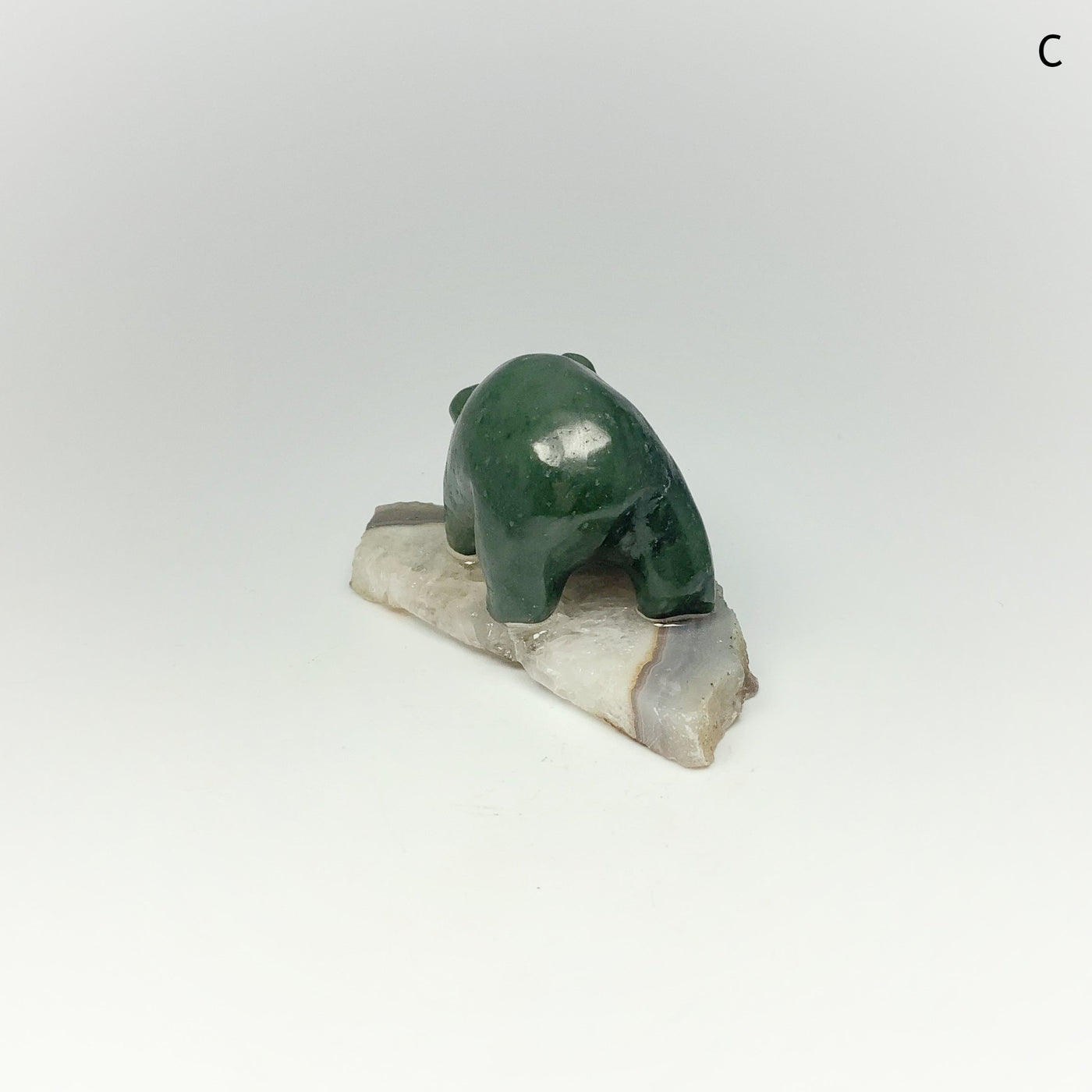 BC Jade Bear with Fish Carving on Natural Agate Base