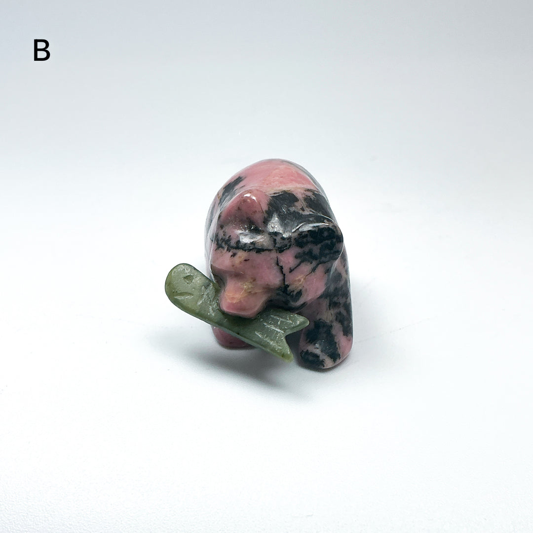Rhodonite Bear with Canadian Jade Fish Carving - Rocks and Gems Canada