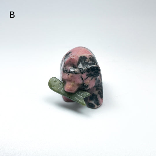 Rhodonite Bear with Canadian Jade Fish Carving - Rocks and Gems Canada