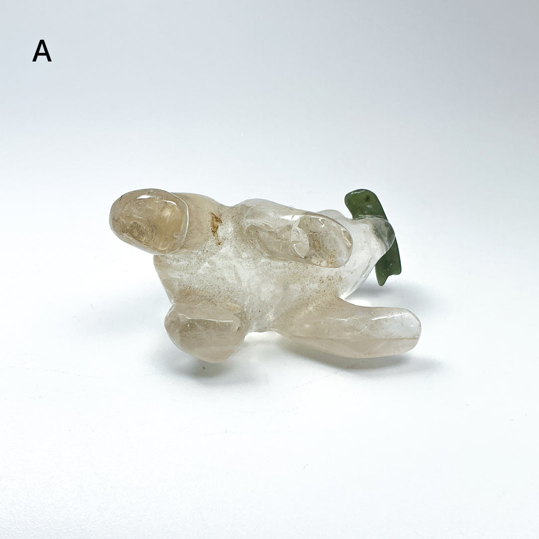 Clear Quartz Bear with Canadian Jade Fish Carving - Rocks and Gems Canada