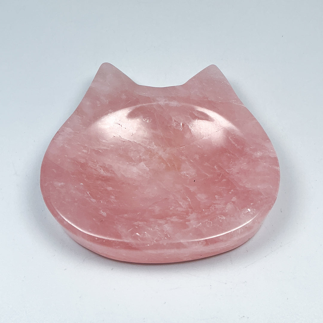 Carved Rose Quartz Cat Bowl - Rocks and Gems Canada