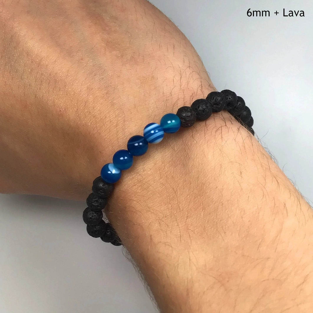 Banded Blue Agate Beaded Bracelet-Rocks and Gems Canada