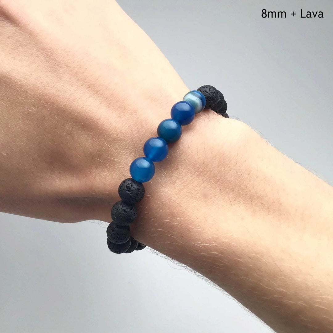 Banded Blue Agate Beaded Bracelet-Rocks and Gems Canada
