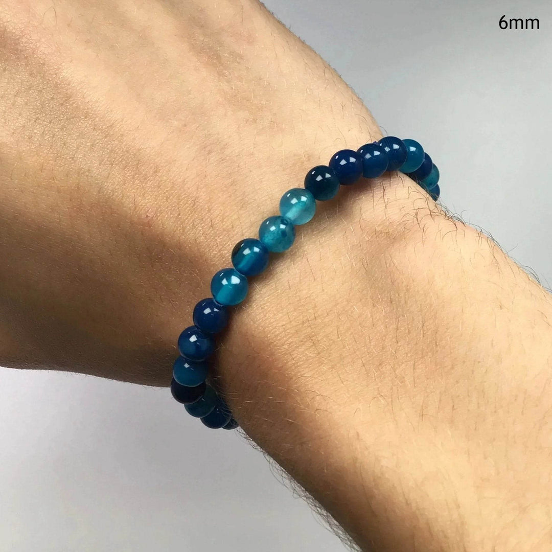Banded Blue Agate Beaded Bracelet-Rocks and Gems Canada