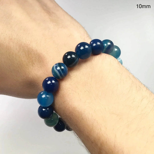 Banded Blue Agate Beaded Bracelet-Rocks and Gems Canada