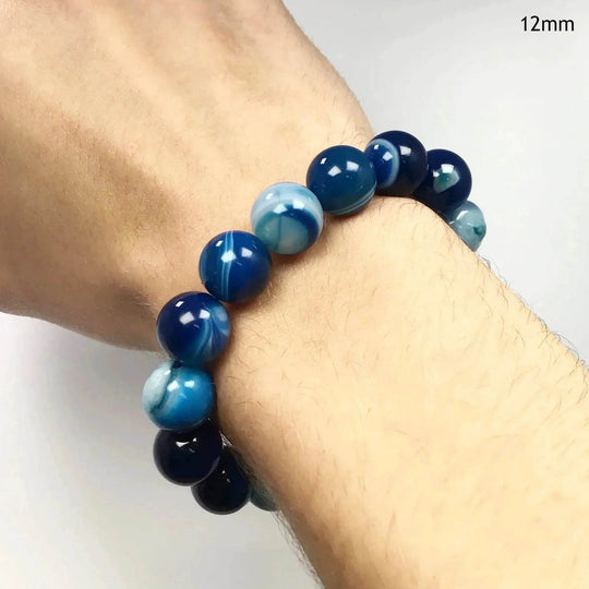 Banded Blue Agate Beaded Bracelet-Rocks and Gems Canada