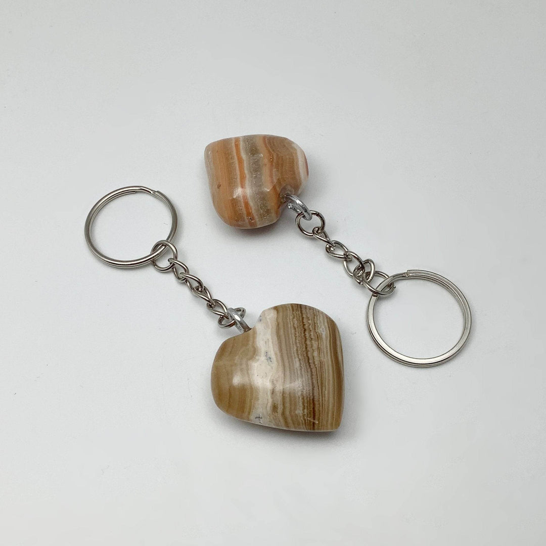 Banded Calcite Heart Keychain-Rocks and Gems Canada