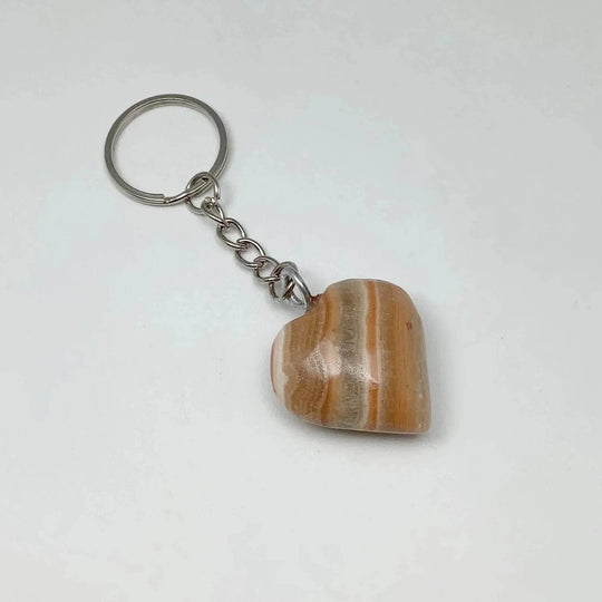 Banded Calcite Heart Keychain-Rocks and Gems Canada