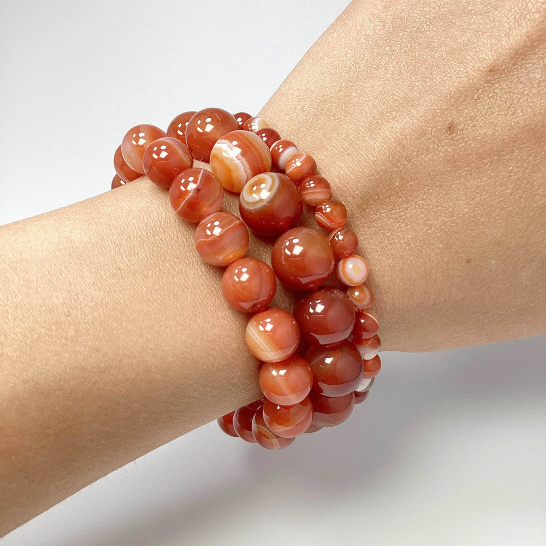 Banded Carnelian Agate Beaded Bracelet-Rocks and Gems Canada