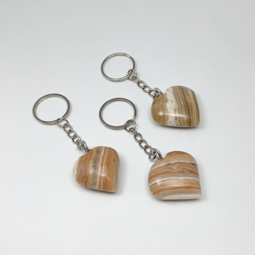 Banded Calcite Heart Keychain - Rocks and Gems Canada