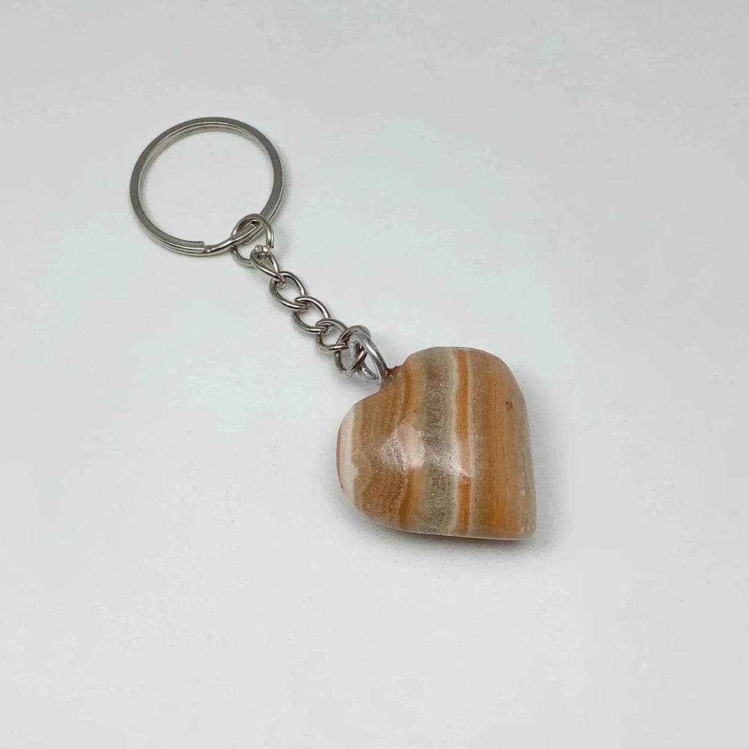 Banded Calcite Heart Keychain - Rocks and Gems Canada
