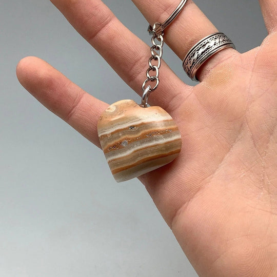 Banded Calcite Heart Keychain - Rocks and Gems Canada