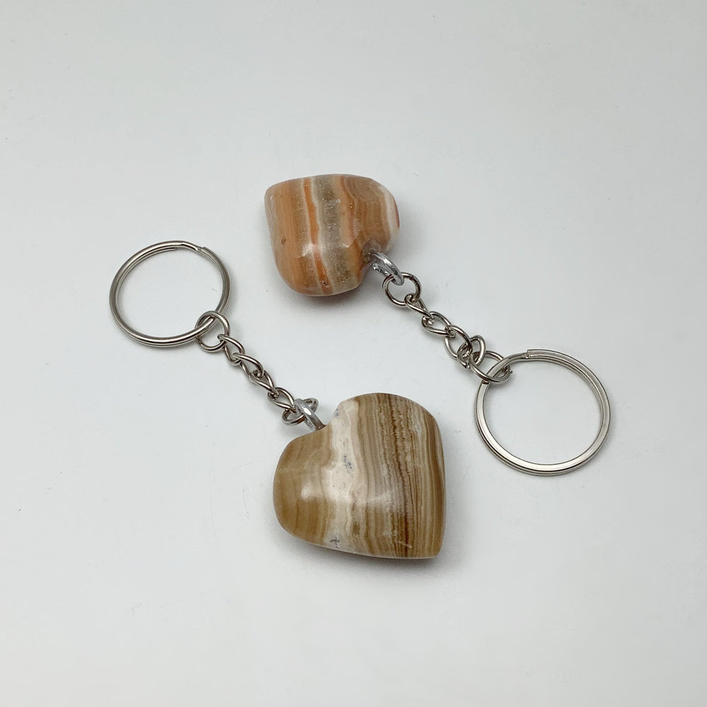 Banded Calcite Heart Keychain - Rocks and Gems Canada