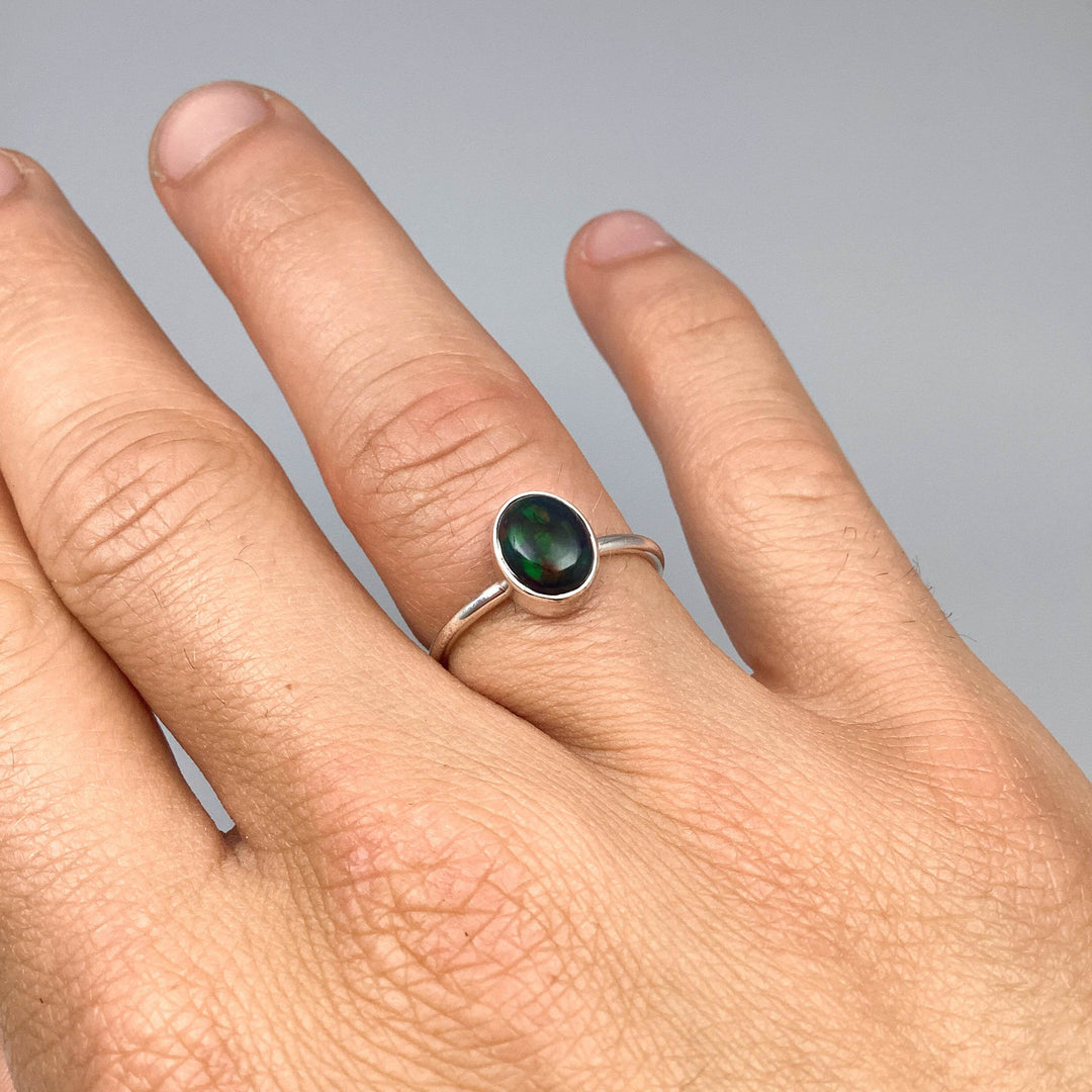 Black Ethiopian Opal Ring-Rocks and Gems Canada