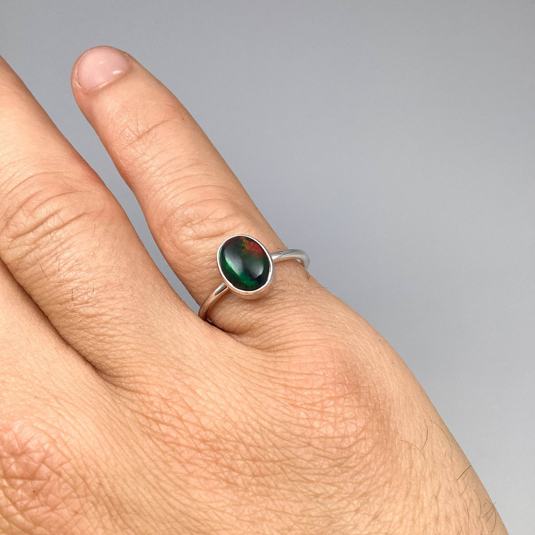 Black Ethiopian Opal Ring-Rocks and Gems Canada