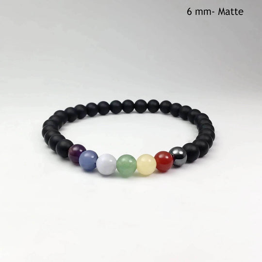 Black Onyx Beaded Bracelet with Chakra Beads-Rocks and Gems Canada