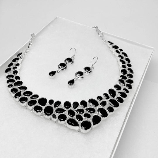 Black Onyx Earrings and Necklace Set-Rocks and Gems Canada