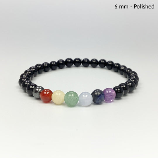Black Onyx Beaded Bracelet with Chakra Beads - Rocks and Gems Canada