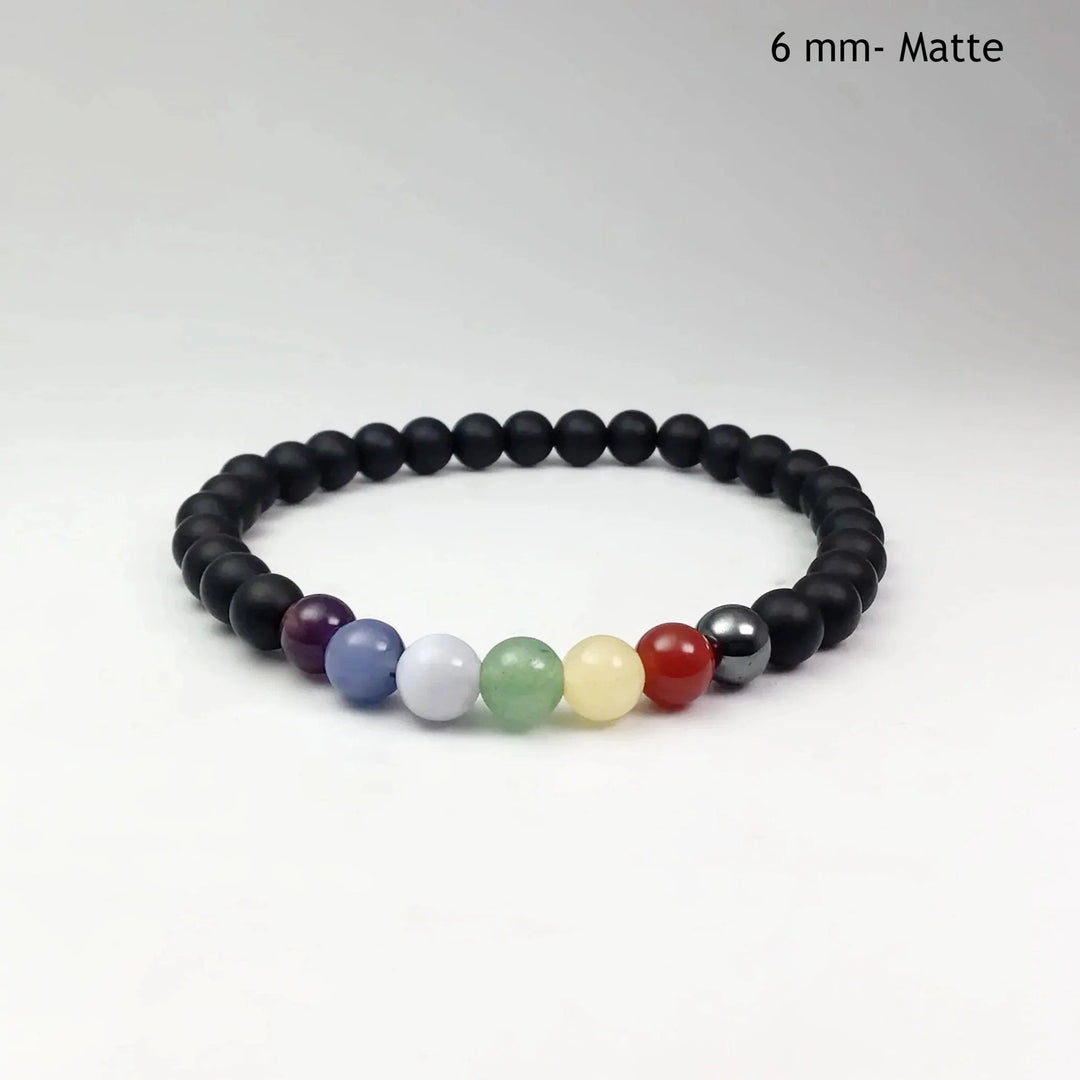 Black Onyx Beaded Bracelet with Chakra Beads - Rocks and Gems Canada