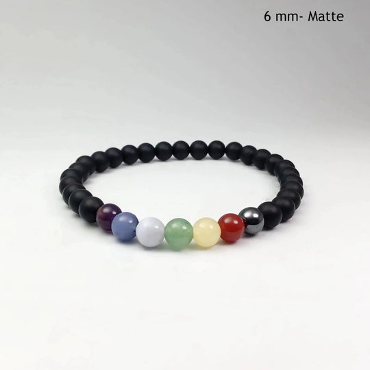 Black Onyx Beaded Bracelet with Chakra Beads - Rocks and Gems Canada
