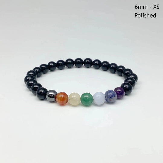 Black Onyx Beaded Bracelet with Chakra Beads - Rocks and Gems Canada