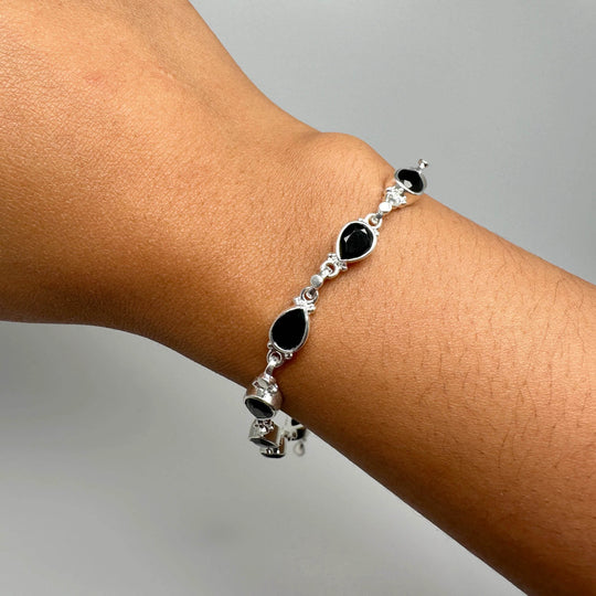 Black Onyx Sterling Silver Bracelet - Rocks and Gems Canada