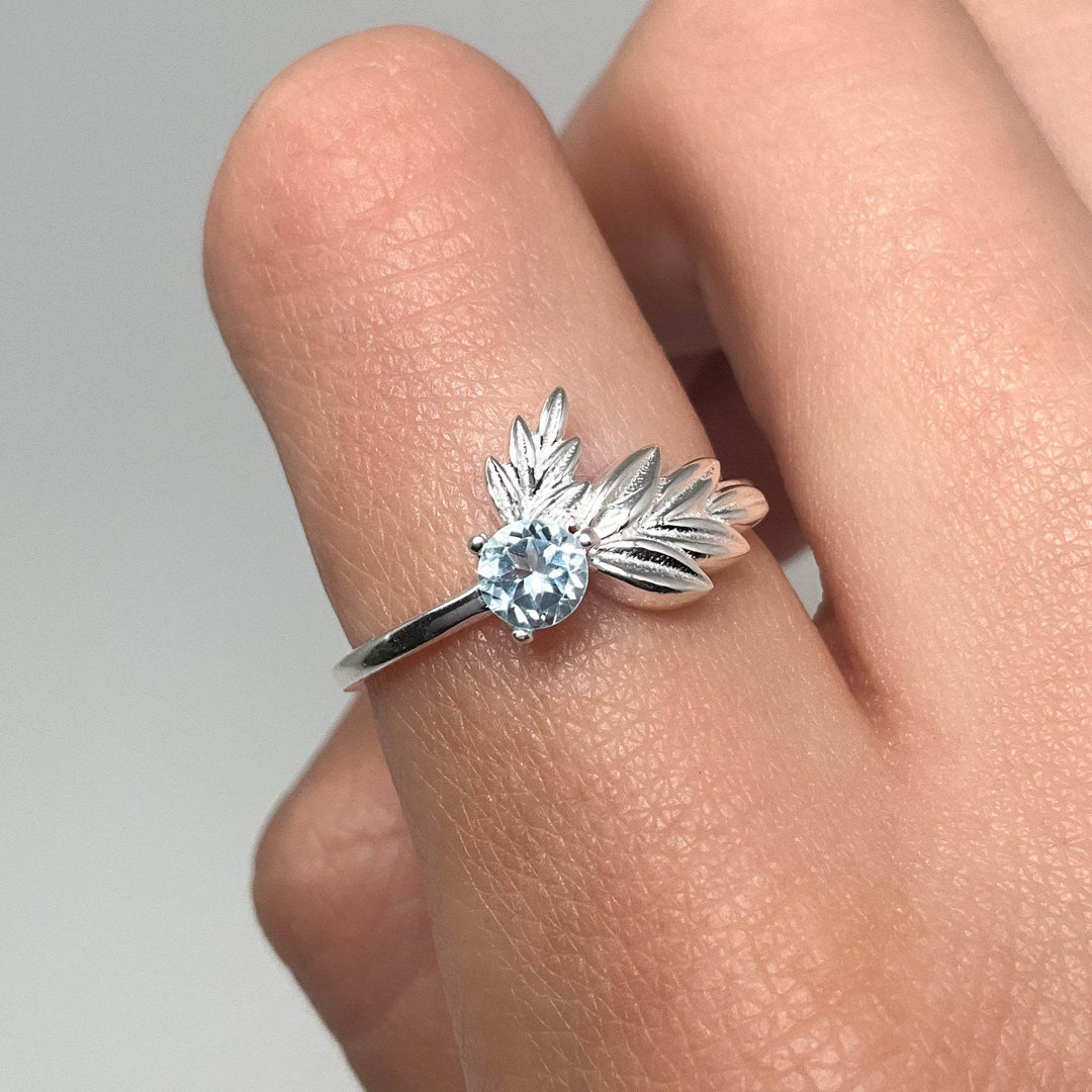 Blue Topaz Maple Leaf Ring-Rocks and Gems Canada