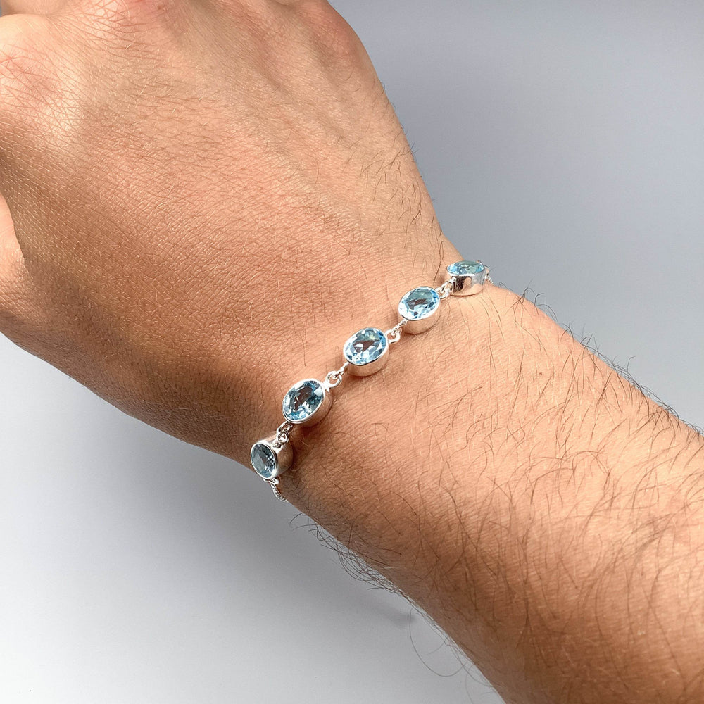 Blue Topaz Sterling Silver Bracelet-Rocks and Gems Canada
