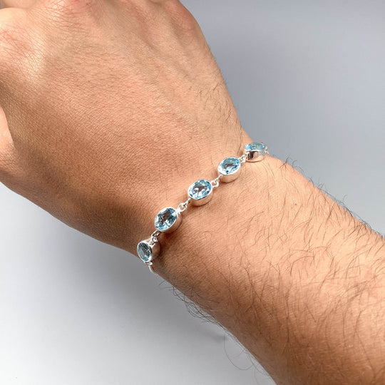 Blue Topaz Sterling Silver Bracelet-Rocks and Gems Canada