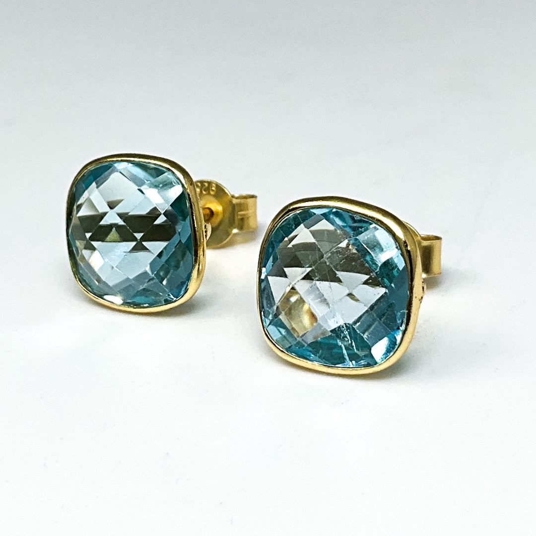 Blue Topaz Stud Earrings-Rocks and Gems Canada