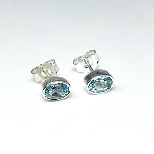 Blue Topaz Stud Earrings-Rocks and Gems Canada