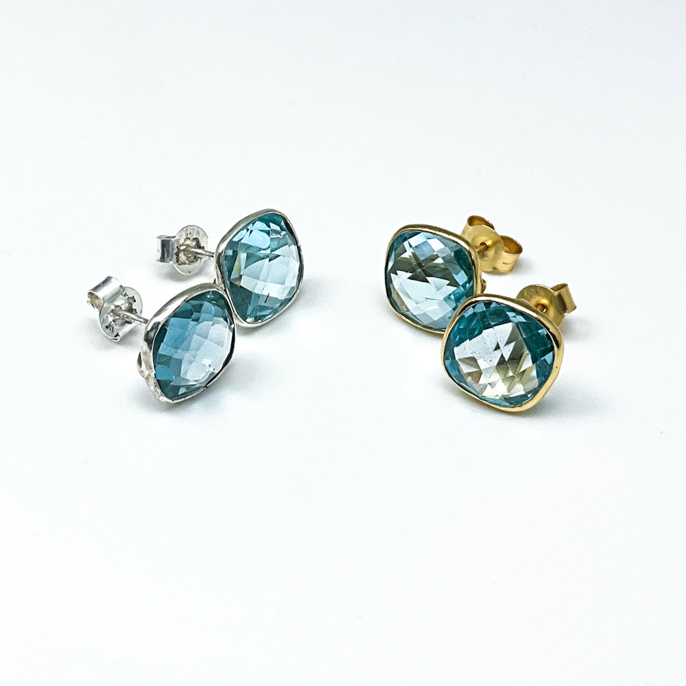 Blue Topaz Stud Earrings-Rocks and Gems Canada