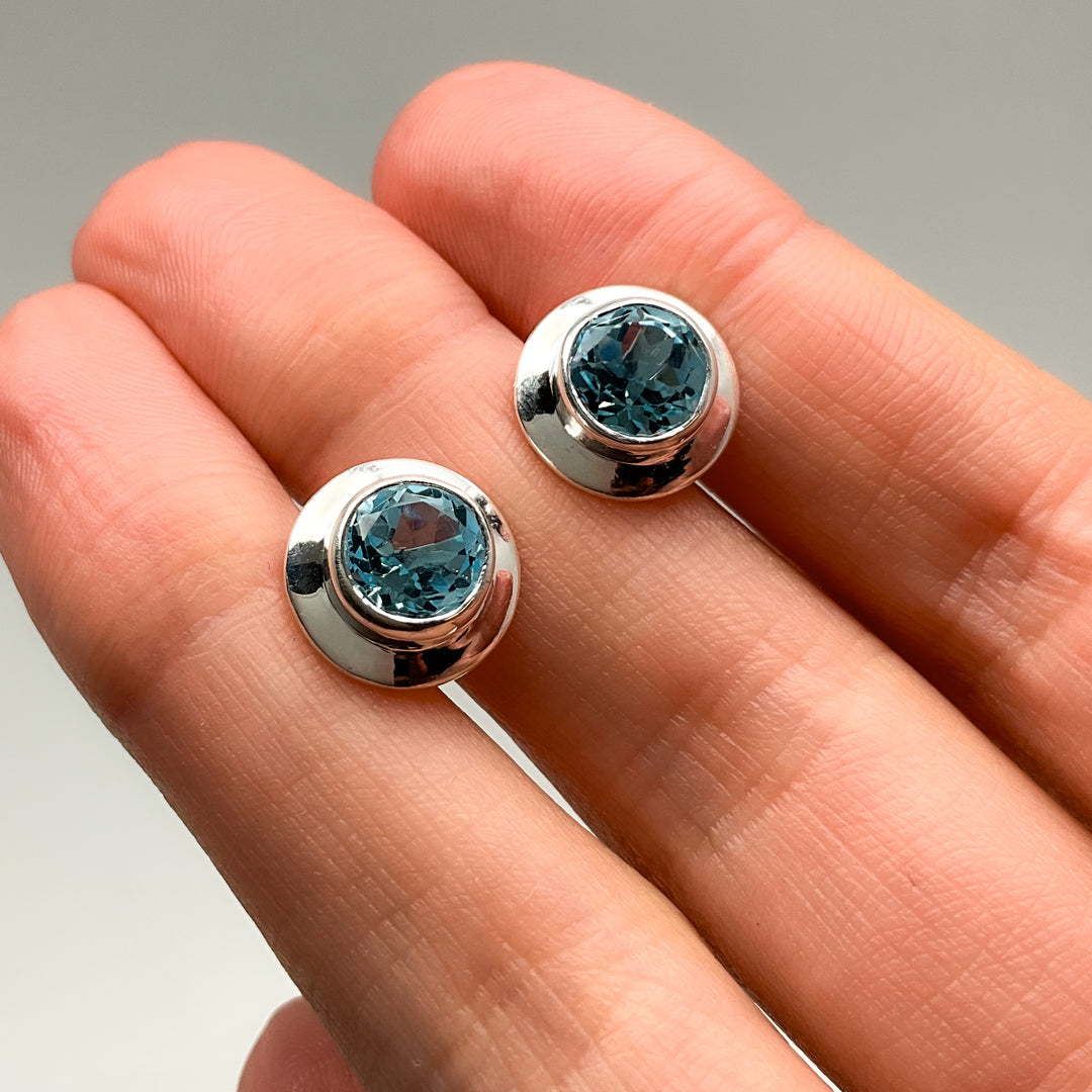 Blue Topaz Stud Earrings-Rocks and Gems Canada