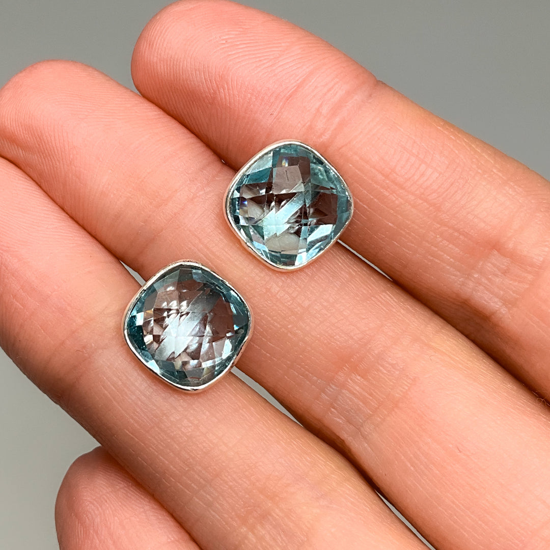 Blue Topaz Stud Earrings-Rocks and Gems Canada