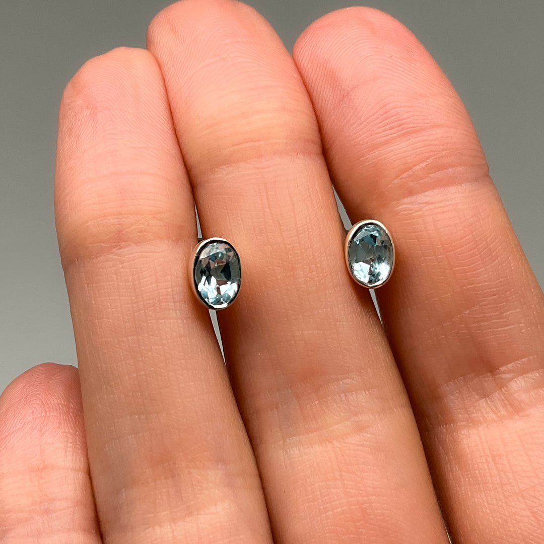Blue Topaz Stud Earrings-Rocks and Gems Canada