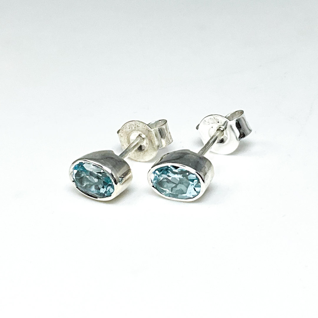 Blue Topaz Stud Earrings-Rocks and Gems Canada