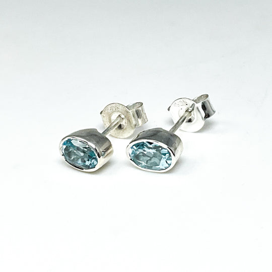 Blue Topaz Stud Earrings-Rocks and Gems Canada