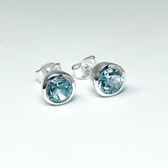 Blue Topaz Stud Earrings-Rocks and Gems Canada