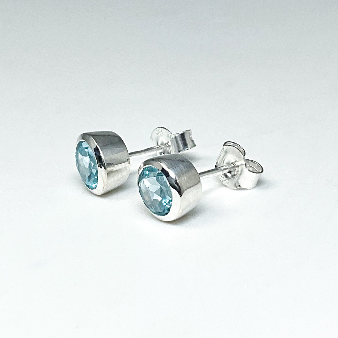 Blue Topaz Stud Earrings-Rocks and Gems Canada