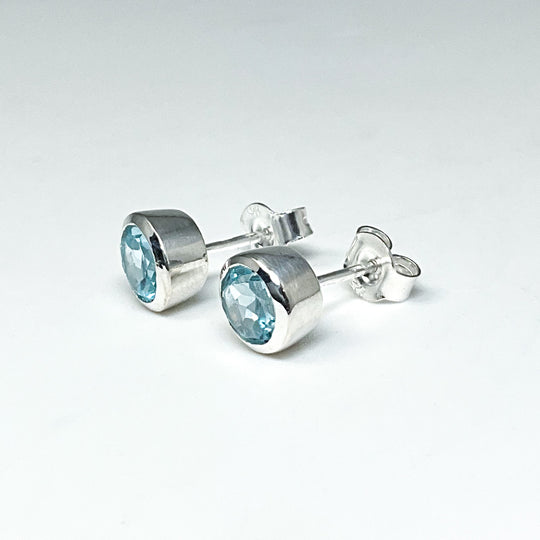 Blue Topaz Stud Earrings-Rocks and Gems Canada