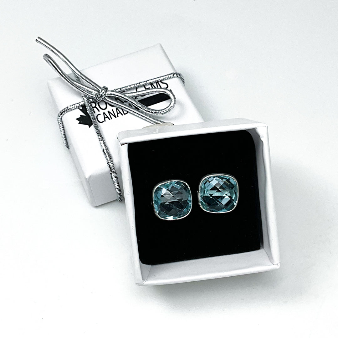 Blue Topaz Stud Earrings-Rocks and Gems Canada