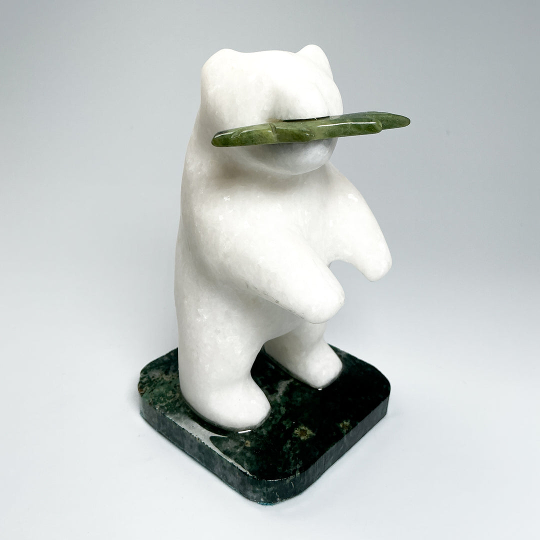 Star Marble Bear with BC Jade Fish Carving on Base