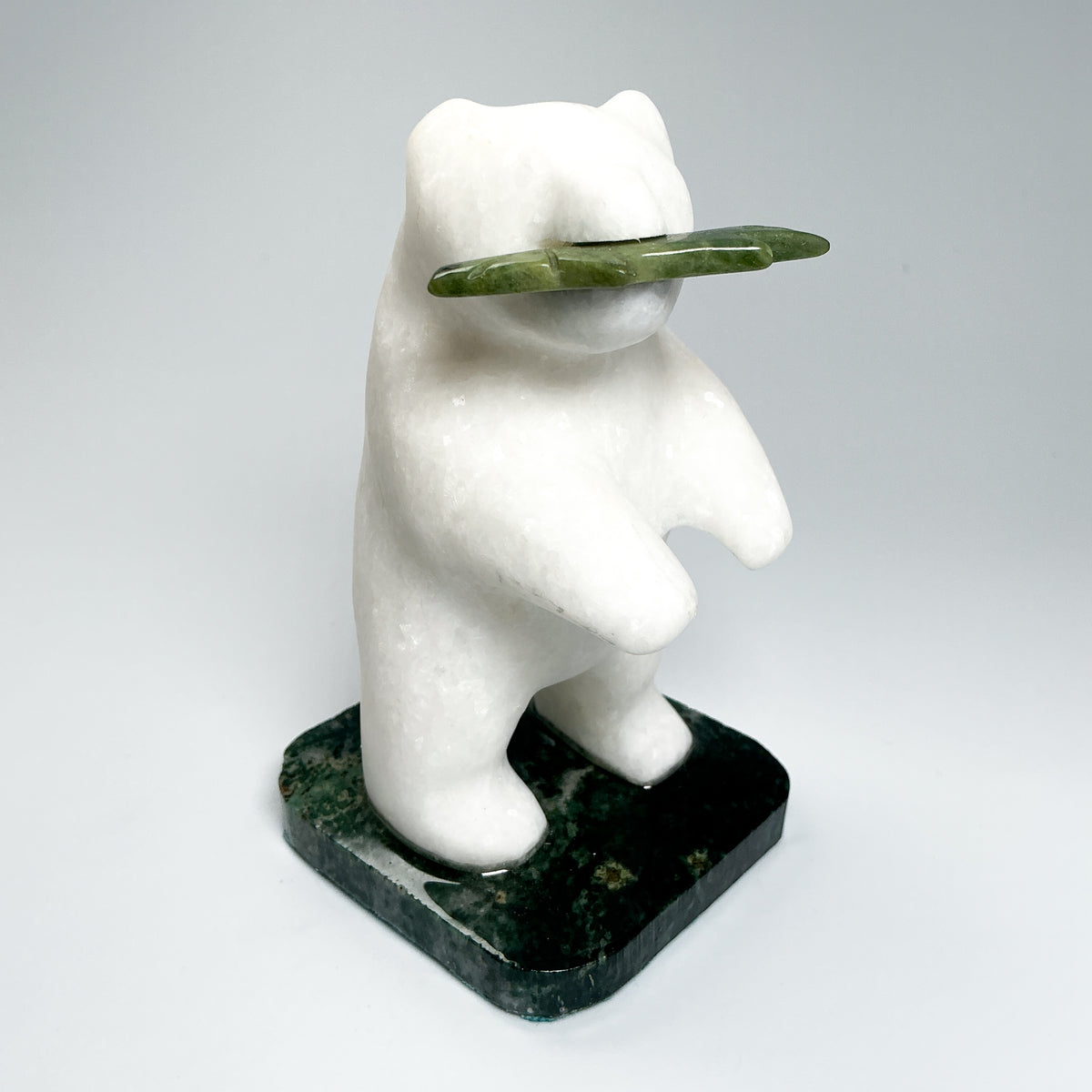 Star Marble Bear with BC Jade Fish Carving on Base - Rocks and Gems Canada