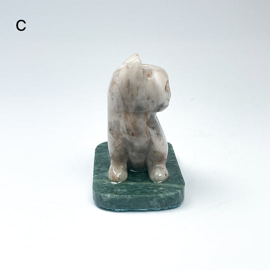 Champagne Jade Cat On Base - Rocks and Gems Canada